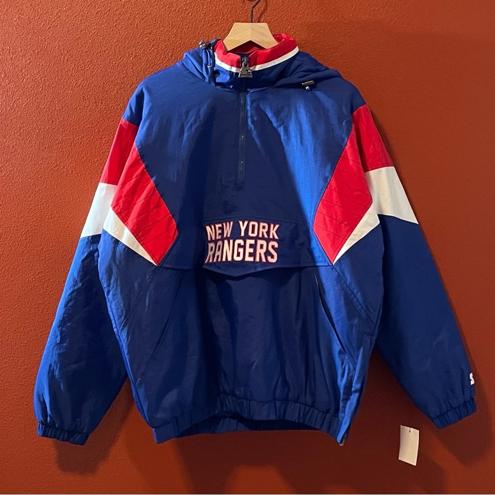 Starter Men’s NWT NHL New York Rangers Nylon Quarter Zip Hooded Hockey Jacket